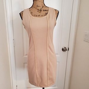 Tan mini dress with pleather accents